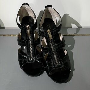 Strappy Black Zipper Heels